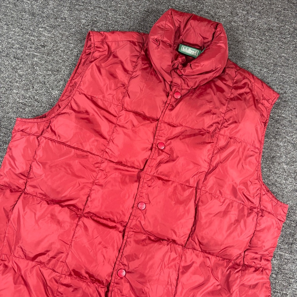 L.L. Bean Puffer Vest Mens M Red Goose Down Quilted Snap Front Outerwear Vintage